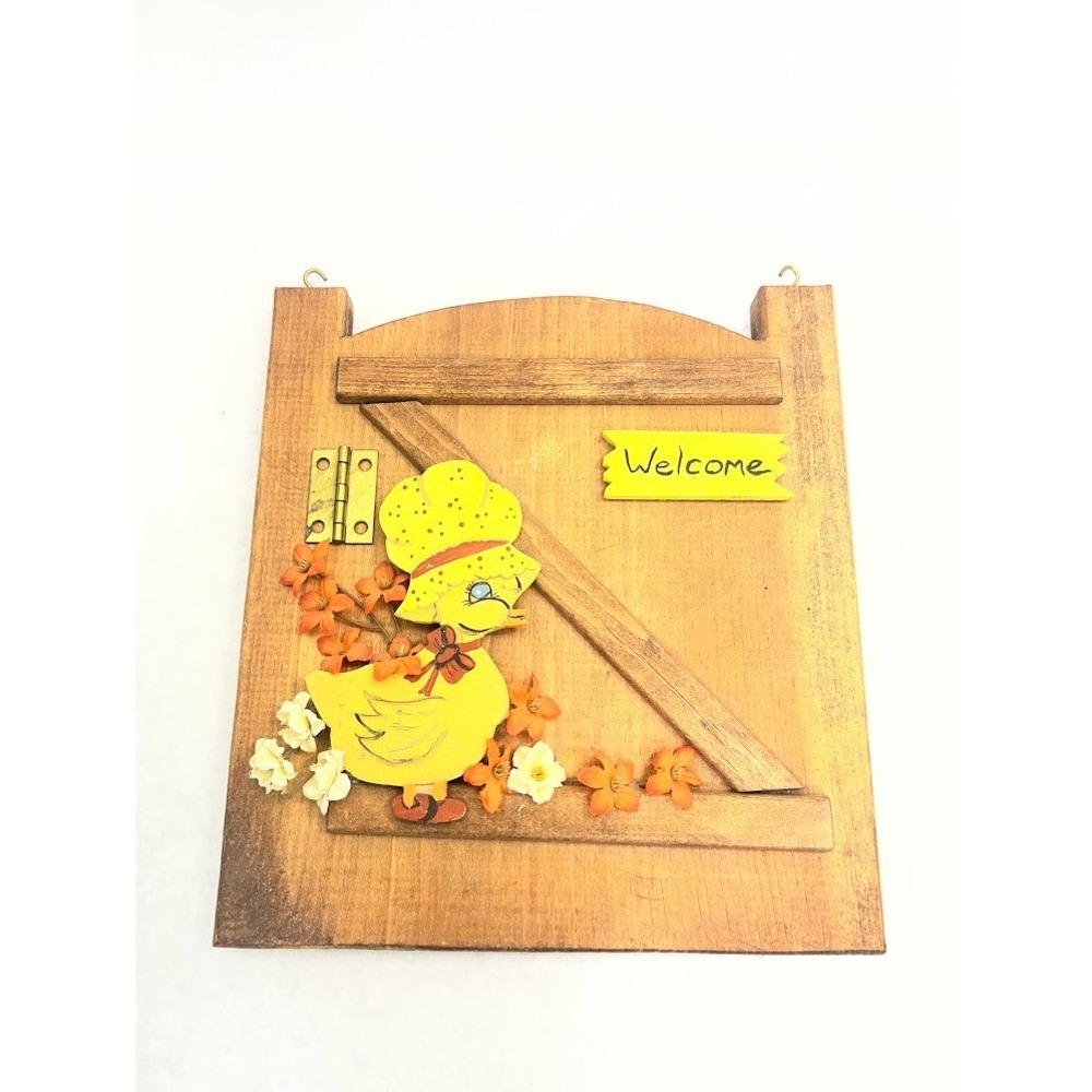 Vintage Handmade Wooden Welcome Sign Duck Barn Door Wall Decor Country Folk Art
